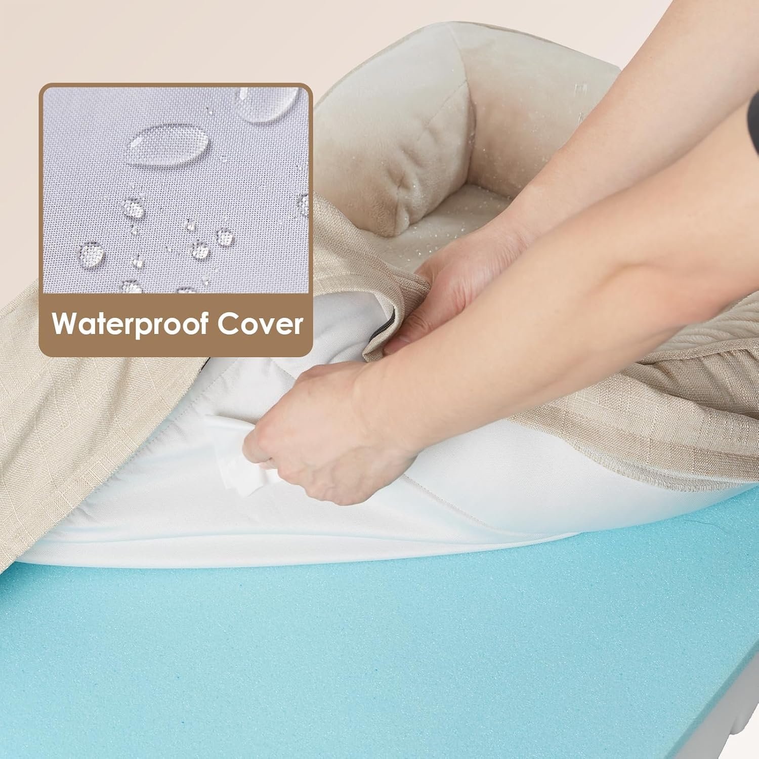 EHEYCIGA Orthopedic Dog Beds for Large Dogs, Waterproof Memory Foam Large Dog Bed with Sides, Non-Slip Bottom and Egg-Crate Foam Pet Couch Bed with Washable Removable Cover, Beige - Image 3