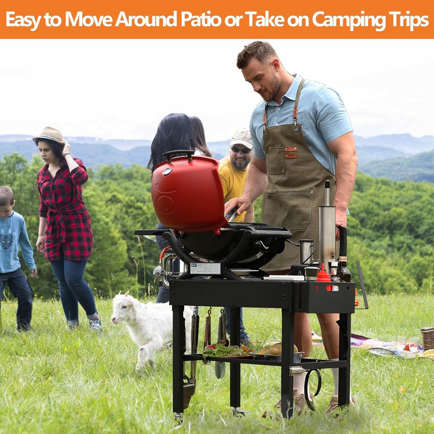 Outdoor Grill Cart with Wheels, Blackstone Griddle Stand for 17" & 22", Folding Grill Table for Weber Grill, Ninja Woodfire Outdoor Grill, Portable Grill Table for Griddle Accessories - Image 2