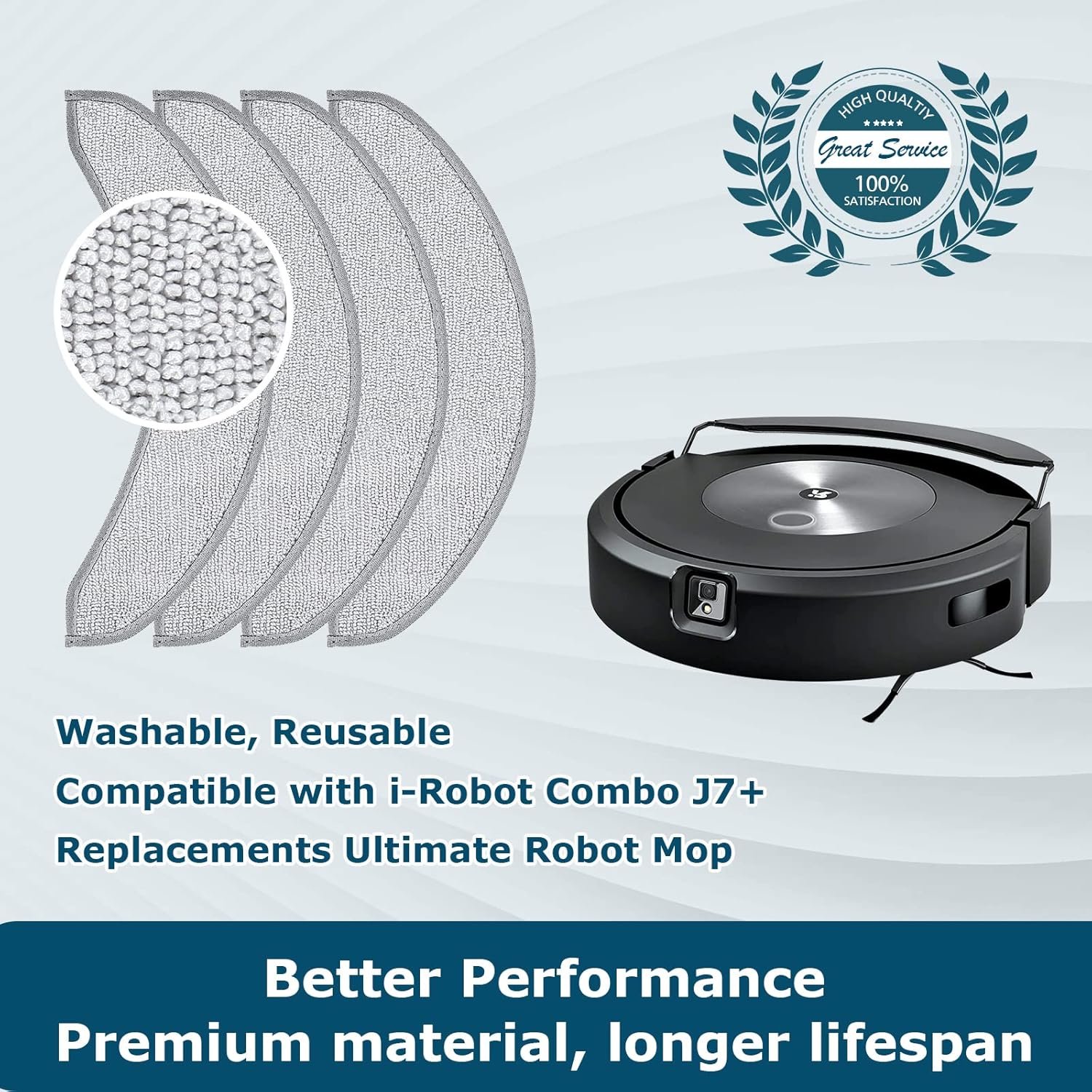4 Pack Replacement Mop Pads for i-Robot Roomba Combo j7+/ j9+ Accessories, Microfiber Washable Mopping Pad for iRobot Roomba Combo j7+/ j9+ Robot Vacuum and Mop (Not fits for Roomba j7/ j7+/ j9+) - Image 7