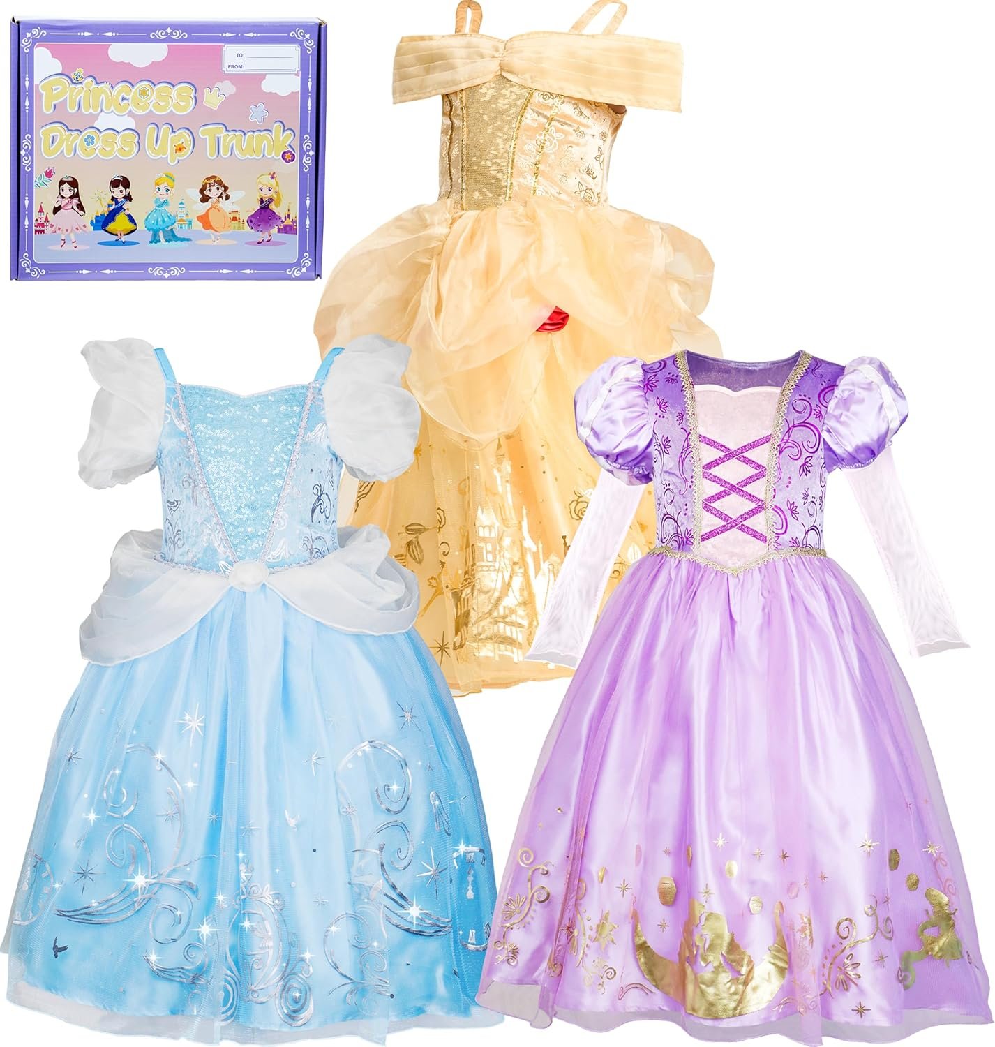 IKALI Princess Dress Up Trunk for Toddler Girls, Christmas Party Birthday Gift for Toddlers Kids 2T 3-4Y 4-6Y 7-8Y