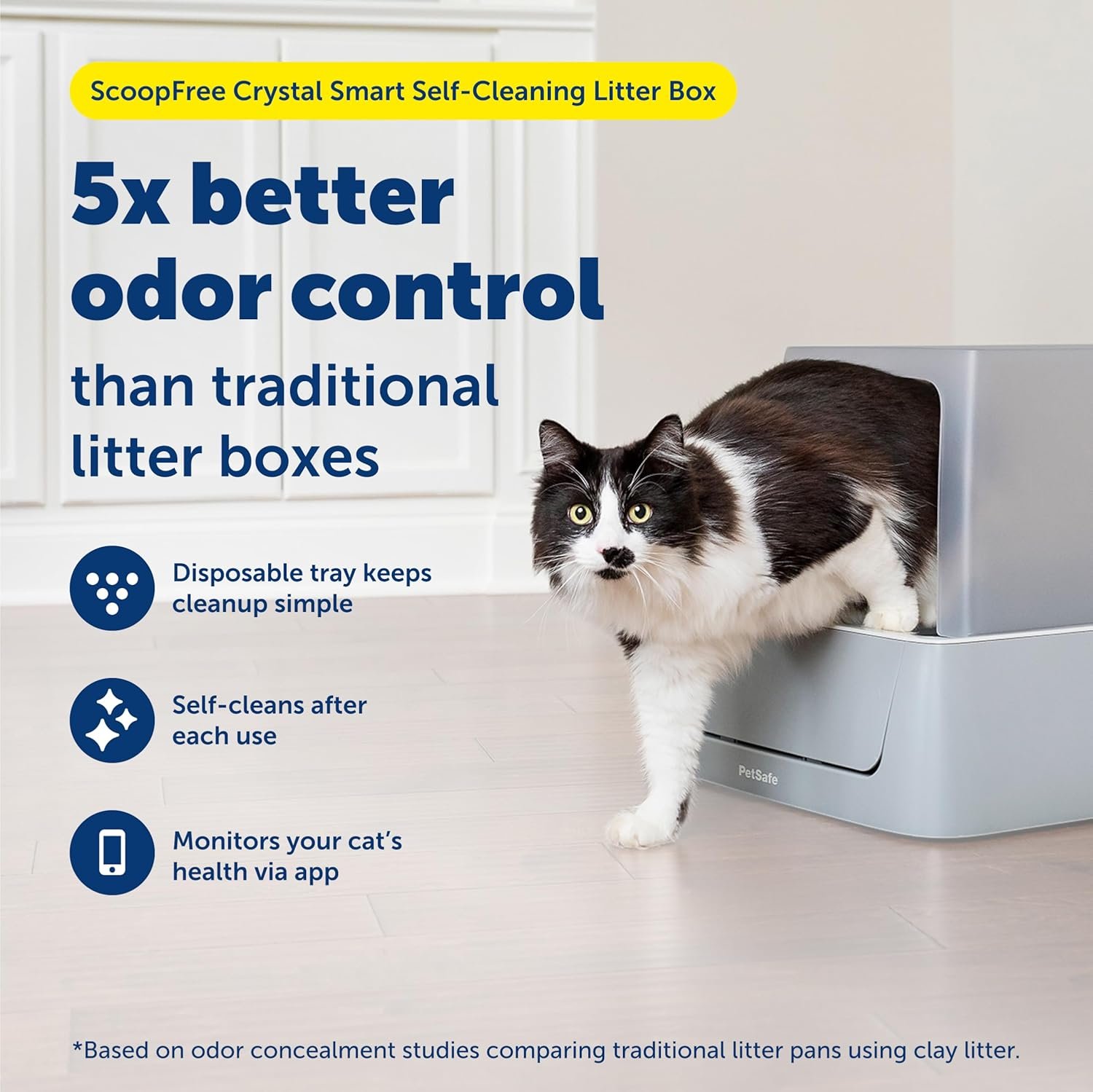 PetSafe ScoopFree Crystal Smart Automatic Litter Box - Uncovered Motion-Sensing Cat Box with Integrated Health Counter & App - Includes 1 Disposable Crystal Litter Tray - Image 2