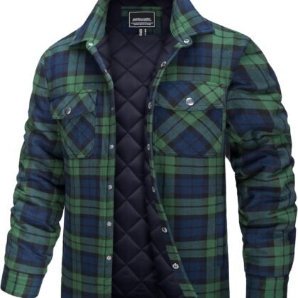 TACVASEN Men's Flannel Shirt Quilted Lined Theraml Winter Coat Button Down Insulated Flannel Shirts Jacket