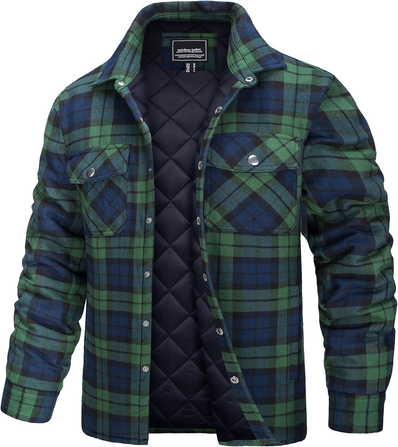 TACVASEN Men's Flannel Shirt Quilted Lined Theraml Winter Coat Button Down Insulated Flannel Shirts Jacket