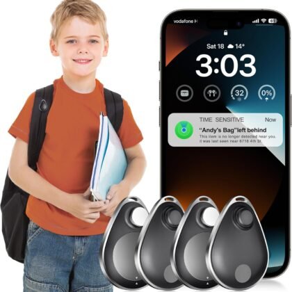 GPS Tracker for Kids hidden 4pack, Security Tag with Pins Works with Find My (iOS only), Lost Mode, Anti-Removal Tracking Device for Children, Elderly, Pets, Backpack, No Monthly fee (Not for Android)