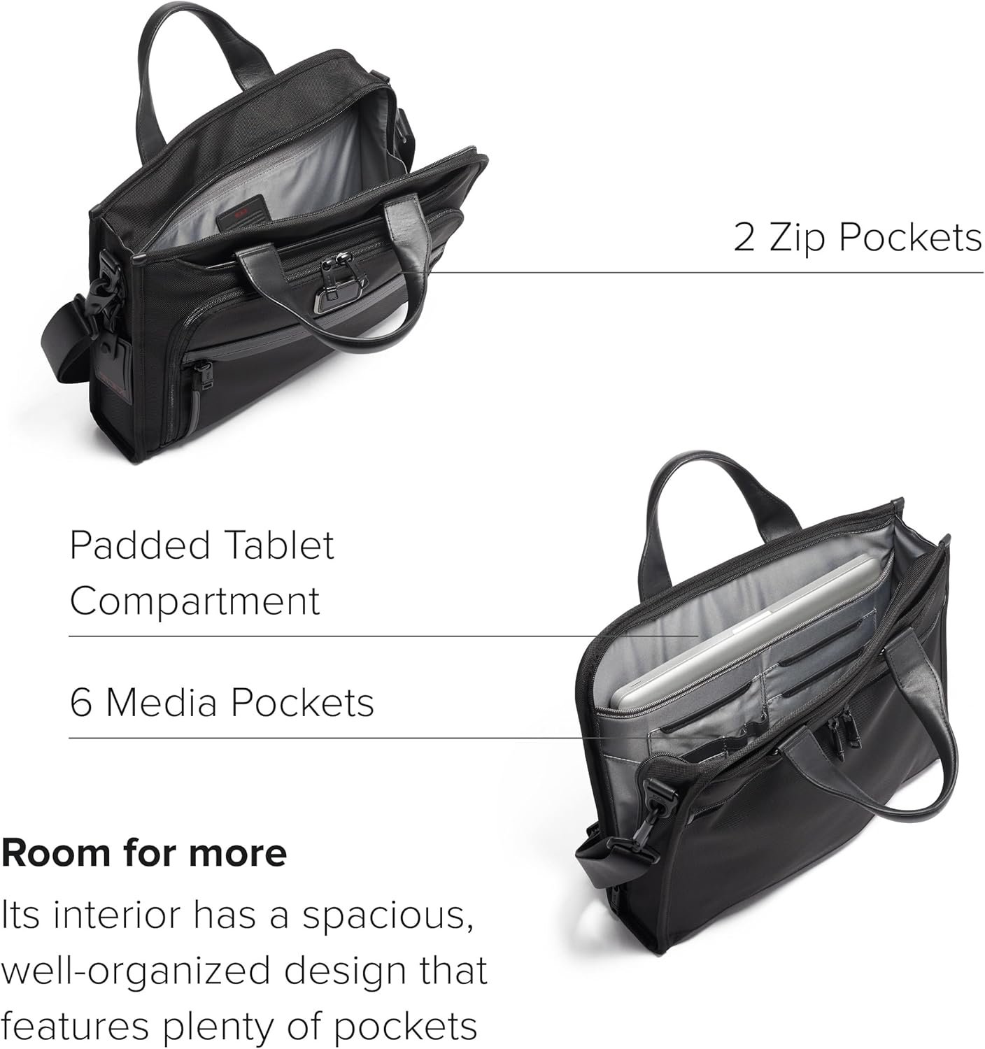 TUMI - Alpha Slim Deluxe Portfolio - Men's Compact Travel & Office Briefcase - Laptop and Tablet Bag - Black - Image 3