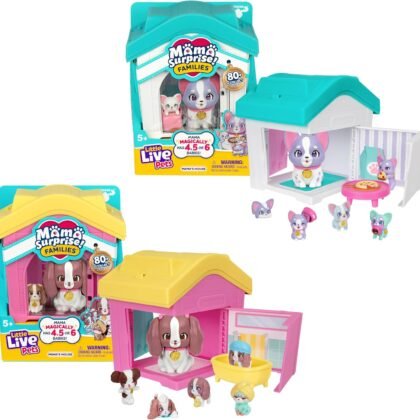Little Live Pets Dog House Playset Bundle, Mama Surprise Families Frenchie and Spaniel Collection, Interactive Fold-Out Dog Playset Toy for Kids 5+