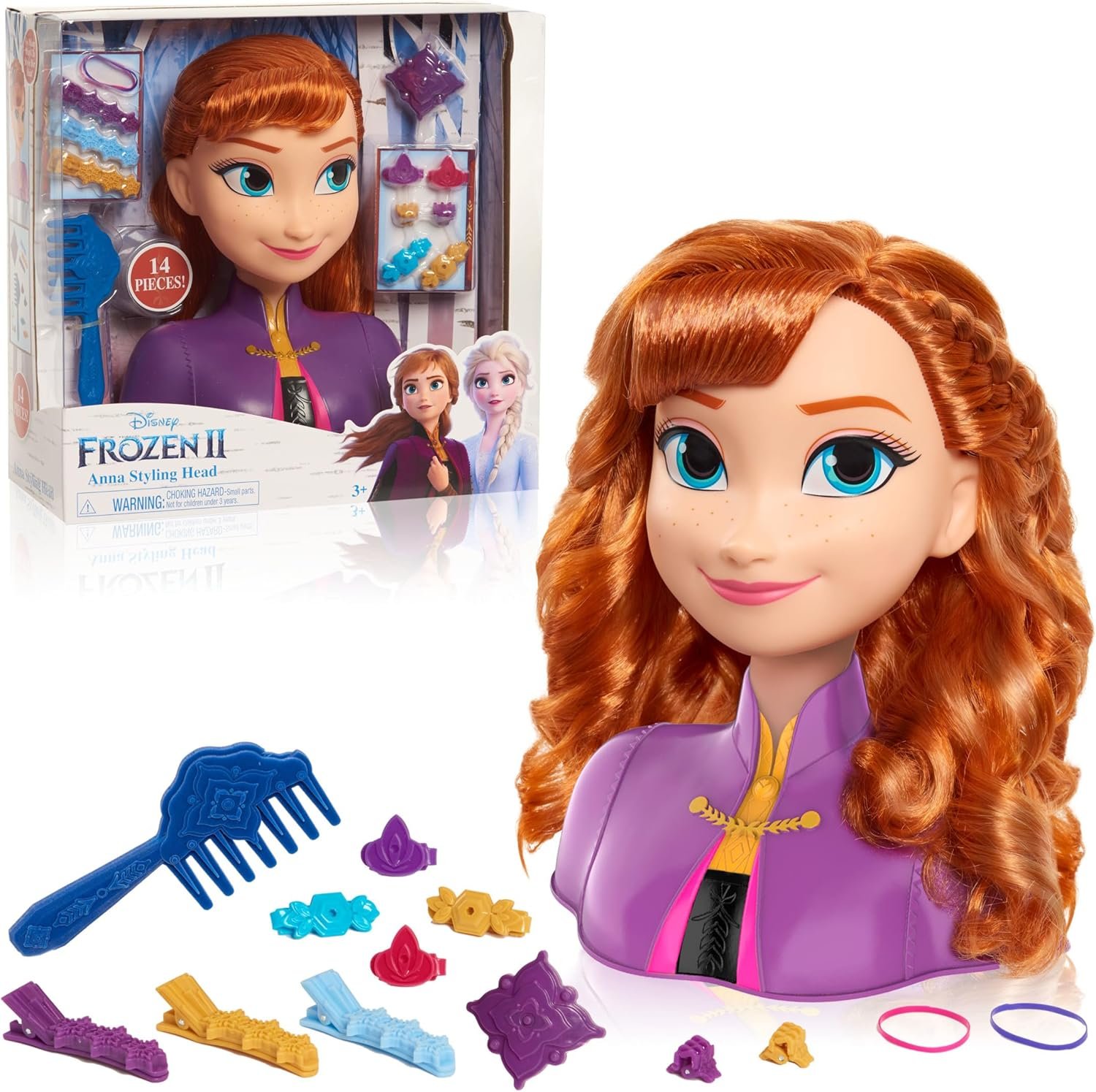 Disney’s Frozen 2 Anna 7.5-inch Styling Head, 17-Pieces, Dress Up and Pretend Play, Kids Toys for Ages 3 Up by Just Play
