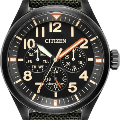 Citizen Men's Eco-Drive Weekender Garrison Field Watch, in Stainless Steel with Olive Green Nylon Strap, Black Dial (Model: BU2055-16E)