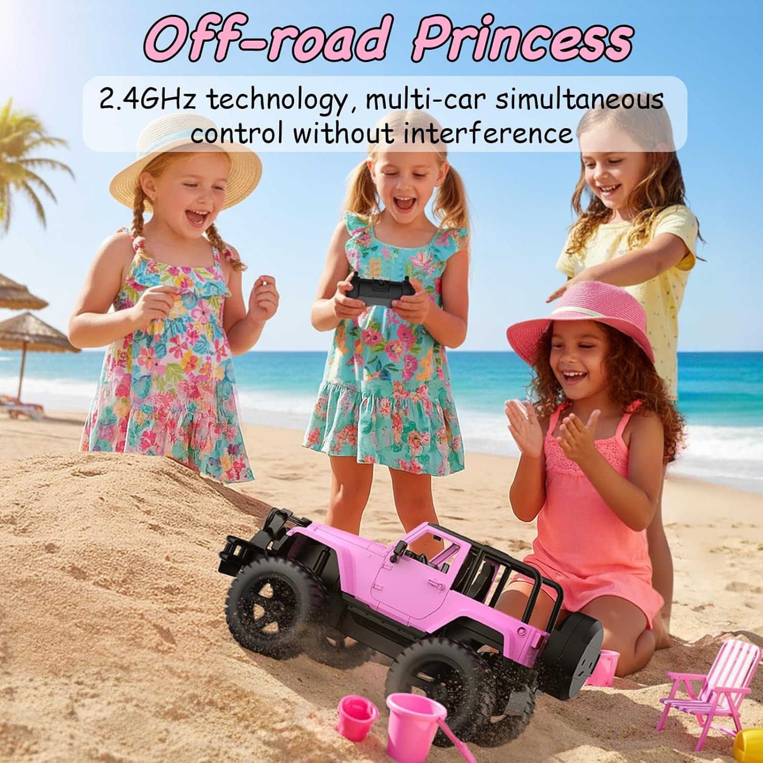 DOUBLE E Jeep Licensed 1:14 Scale Pink Remote Control Car for Girls with DIY Stickers, Open-top Design RC Jeep, 80 Min Play 2.4Ghz Off Road RC Trucks with LED Lights, Birthday/Xmas Gifts for Girls - Image 6