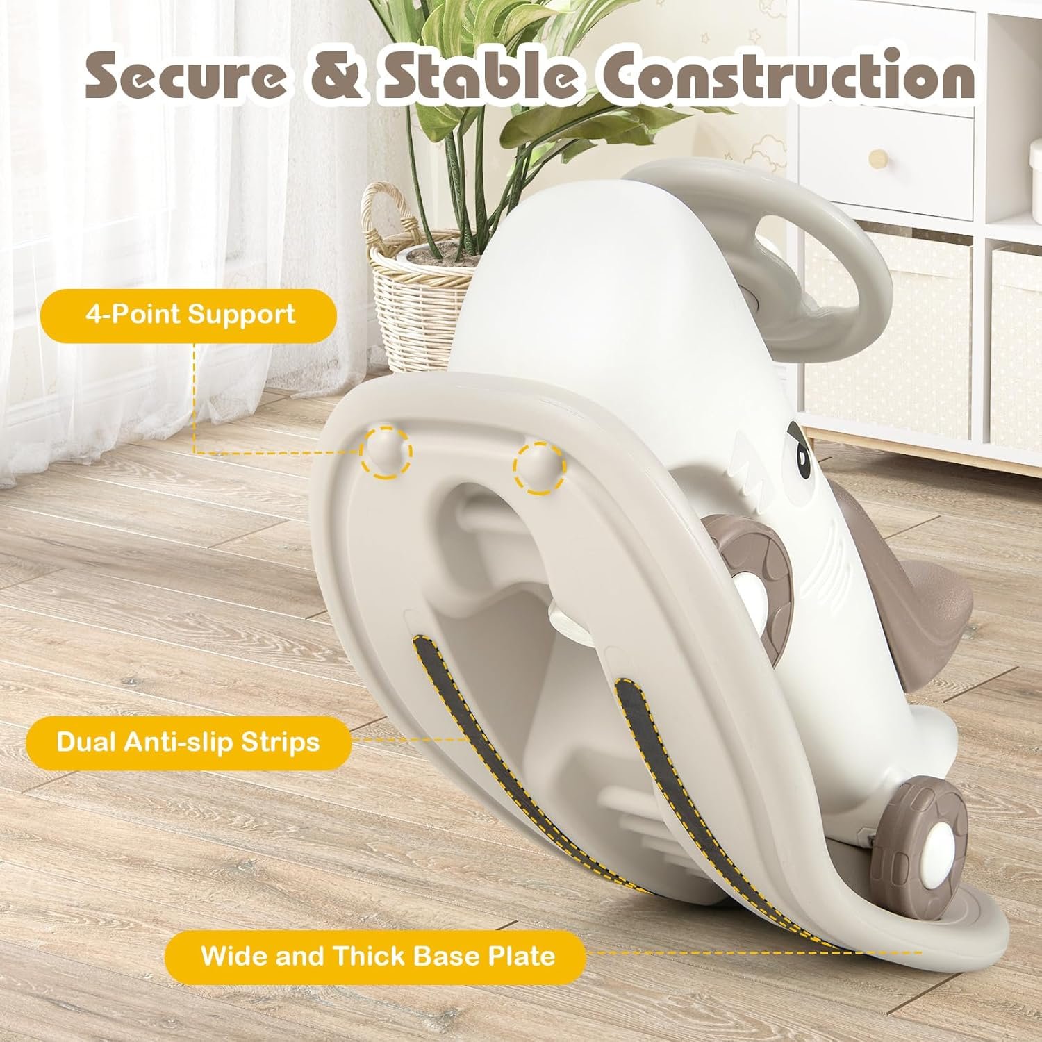 BABY JOY 3 in 1 Rocking Horse, Ride On Push Car for Toddlers w/Detachable Balance Board, Smooth Wheels & Anti-Slip EVA Strips, Shark Rocking Sliding Toy Set for Boys Girls Indoor Outdoor Play (White) - Image 5