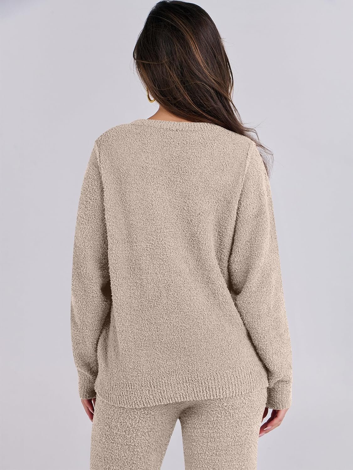 ANRABESS Women's Fuzzy Fleece Pajama Sets 2 Piece Outfits Long Sleeve Top Wide Leg Pants Lounge Matching Set 2025 Fall Winter - Image 3