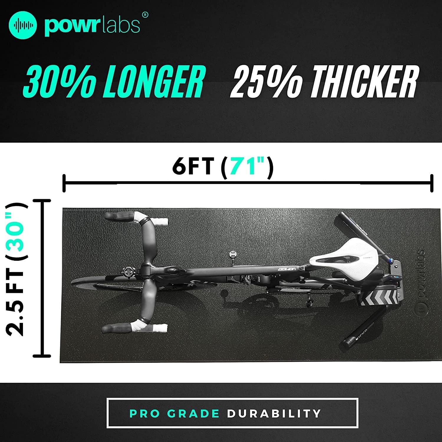 Powr Labs Bike Mat Compatible with Peloton, Treadmill, Exercise Equipment, Elliptical, Walking Pad, Indoor Bike Trainers, Home Gym Workout - Protects Hardwood Floors and Carpet - Image 4