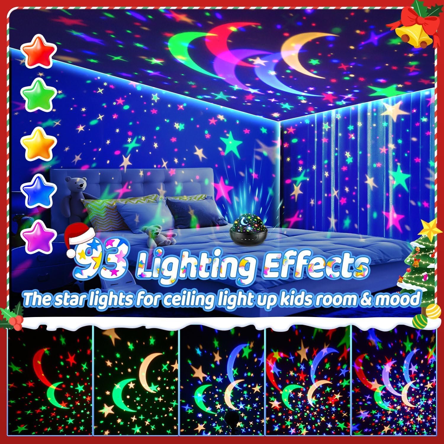 COOLNIGHT Night Light for Kids,93 Lighting+3 Films Kids Night Light Projector,Remote+Dimmable Star Projector,360° Ceiling Stars Glow in The Dark Stars,Christmas Gifts for 4 Year Old Boy Birthday Gift - Image 3