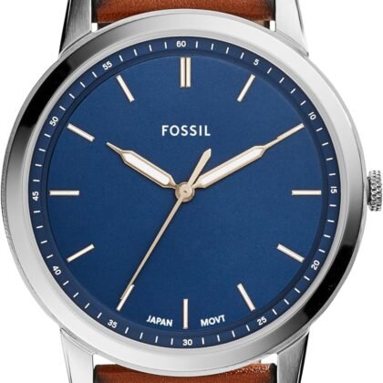 Fossil Men's Minimalist Quartz Stainless Steel and Leather Three-Hand Watch