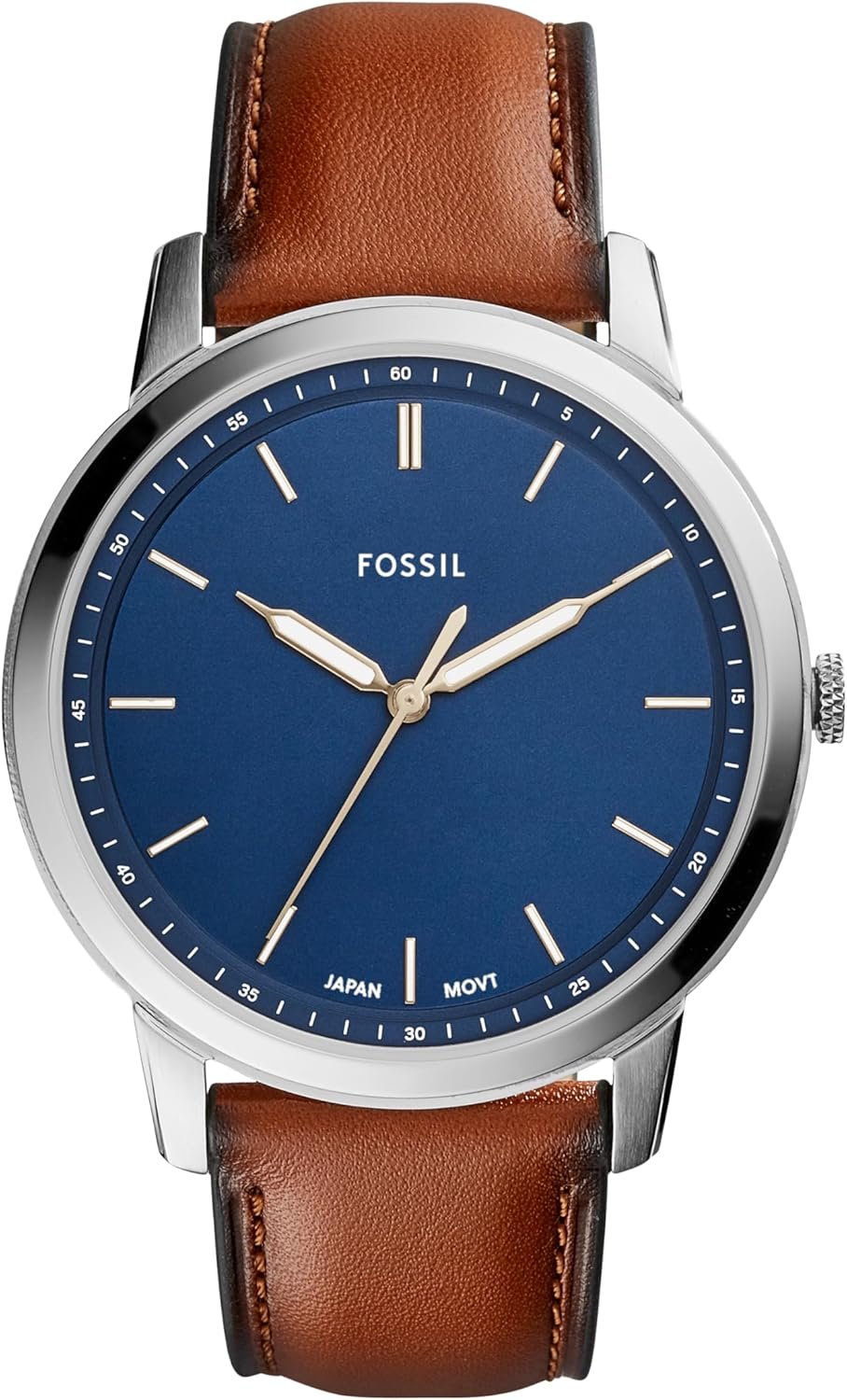 Fossil Men's Minimalist Quartz Stainless Steel and Leather Three-Hand Watch