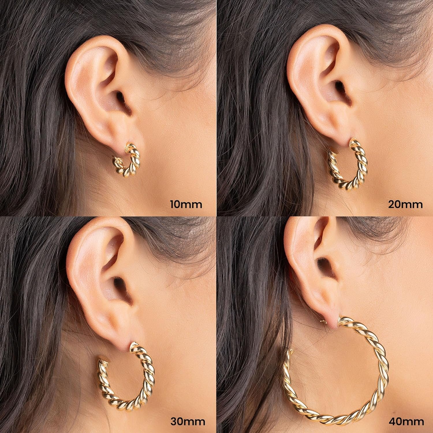 Barzel 18k Gold Plated Chunky Twisted Hoop Earrings, 5mm Thick, 10-40mm Sizes, Open Hoop Earrings for Women - Image 5