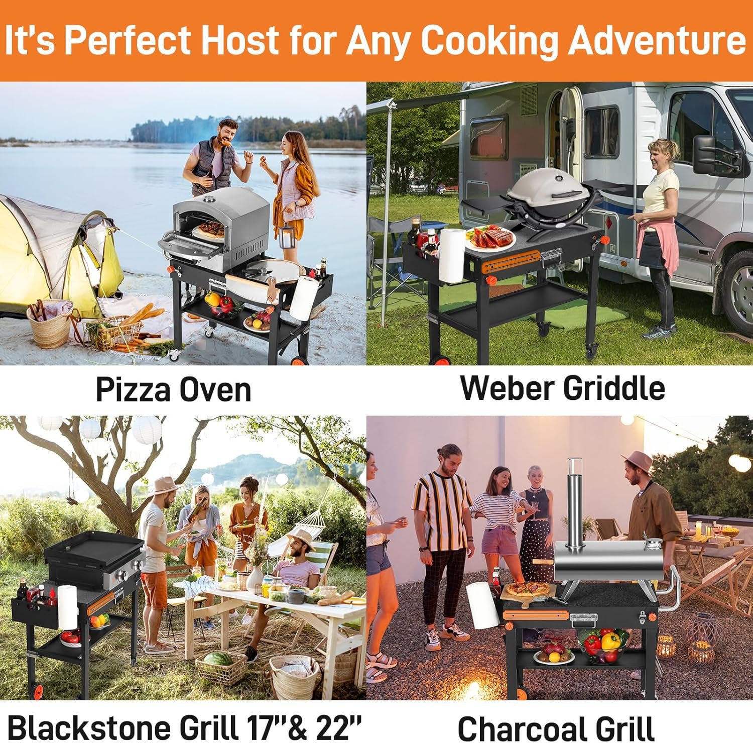 Outdoor Grill Cart with Wheels, Blackstone Griddle Stand for 17" & 22", Folding Grill Table for Weber Grill, Ninja Woodfire Outdoor Grill, Portable Grill Table for Griddle Accessories - Image 4