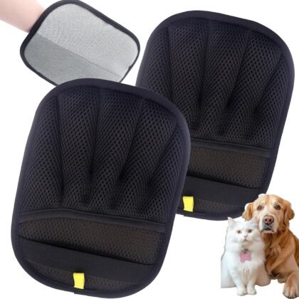 2- Pack Magic Brush Pet Hair Removal Gloves– Upgraded 5 Finger Reusable Electrostatic Grooming Tool for Dogs & Cats, Remove Dog/Cat Hair from Clothing, Furniture, Car Seats, Bedding.