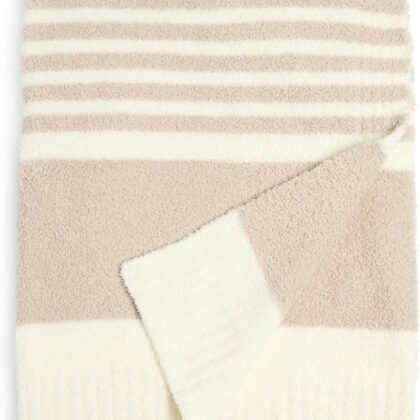 Barefoot Dreams CozyChic Stripe Throw Blanket (Stone/Pearl) 45" x 60"