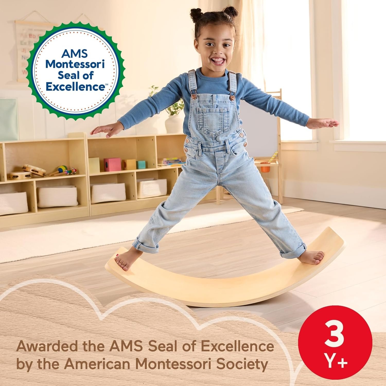 Fisher-Price Wood Montessori Toy Rockin' Balance Board, American Montessori Society Seal of Excellence, 31.7-Inch Wooden Motor Skills Learning Activity for Kids Ages 3+ Years(Amazon Exclusive) - Image 2