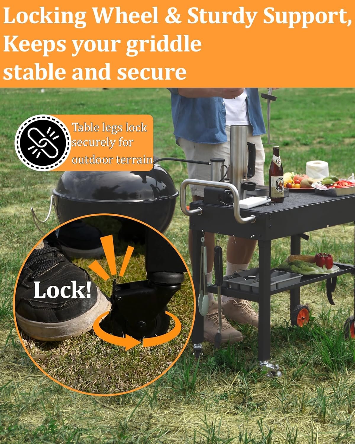 Grill Table For Blackstone Griddle 22 and 17 Inch, Grill Carts Outdoor With Wheels, Used for Weber And Ninja, Foldable Quickly Blackstone Stand Suitable for Travel/Camping And Outdoor Meals - Image 4