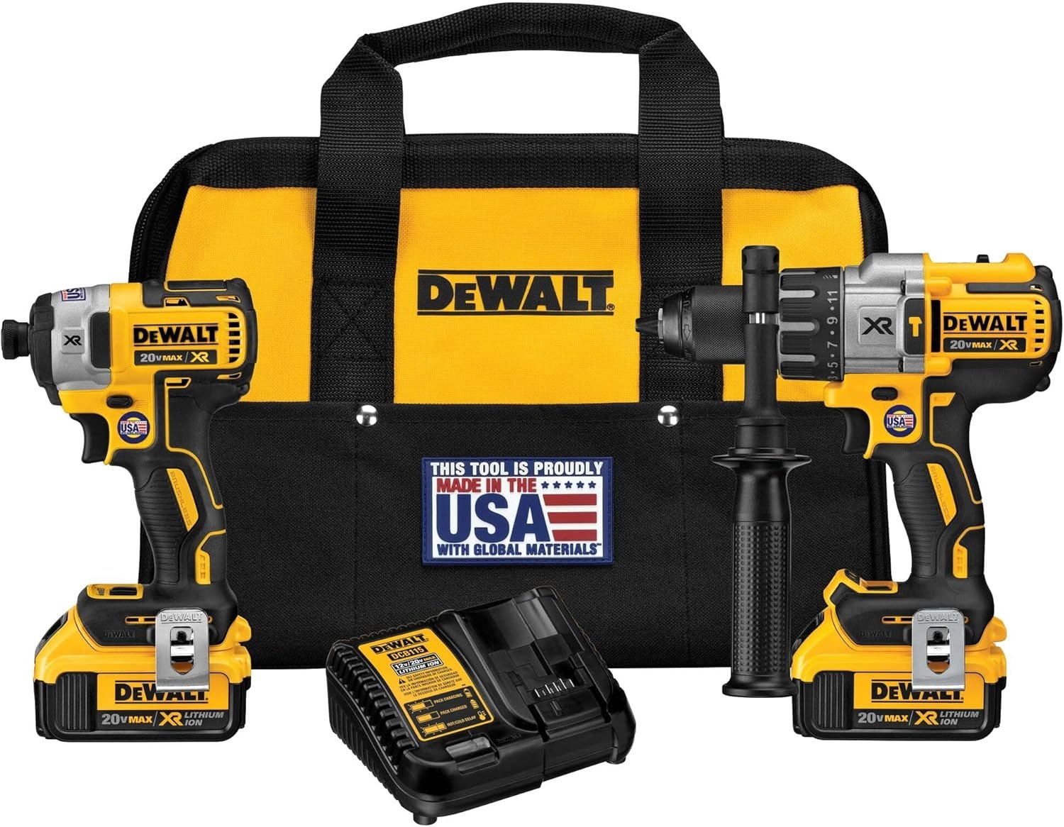 DEWALT 20V MAX Hammer Drill and Impact Driver, Power Tool Combo Kit with 2 Batteries and Charger, Cordless Brushless XR Premium 4.0Ah, LED Light, Tool Bag (DCK299M2)