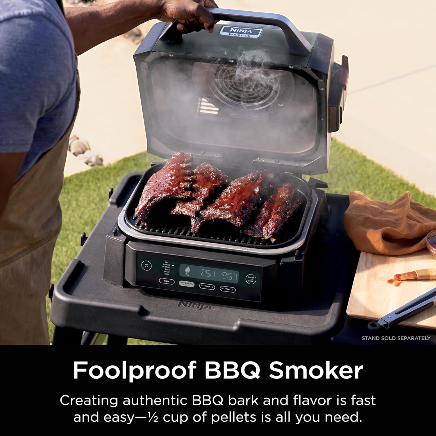 Ninja Woodfire Outdoor Grill & Smoker, 6-in-1 Functionality, Grill, Smoke, Bake, Roast, Air Fry, Broil, Authentic Woodfire Flavors, Electric Heat, OG321 - Image 5