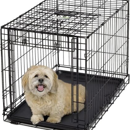 MidWest Homes for Pets Medium Ovation Single Door Folding Dog Crate, 30-Inches, Space-Saving Patented Up & Away Door, Leak-Proof Pan, Divider Panel, Black