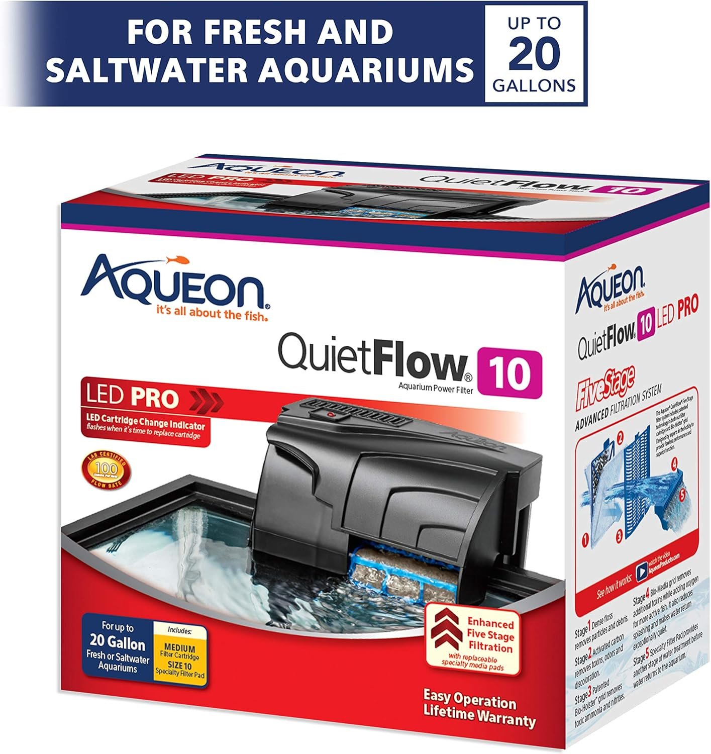 Aqueon QuietFlow 10 LED PRO Aquarium Fish Tank Power Filter For Up to 20 Gallon Aquariums - Image 2