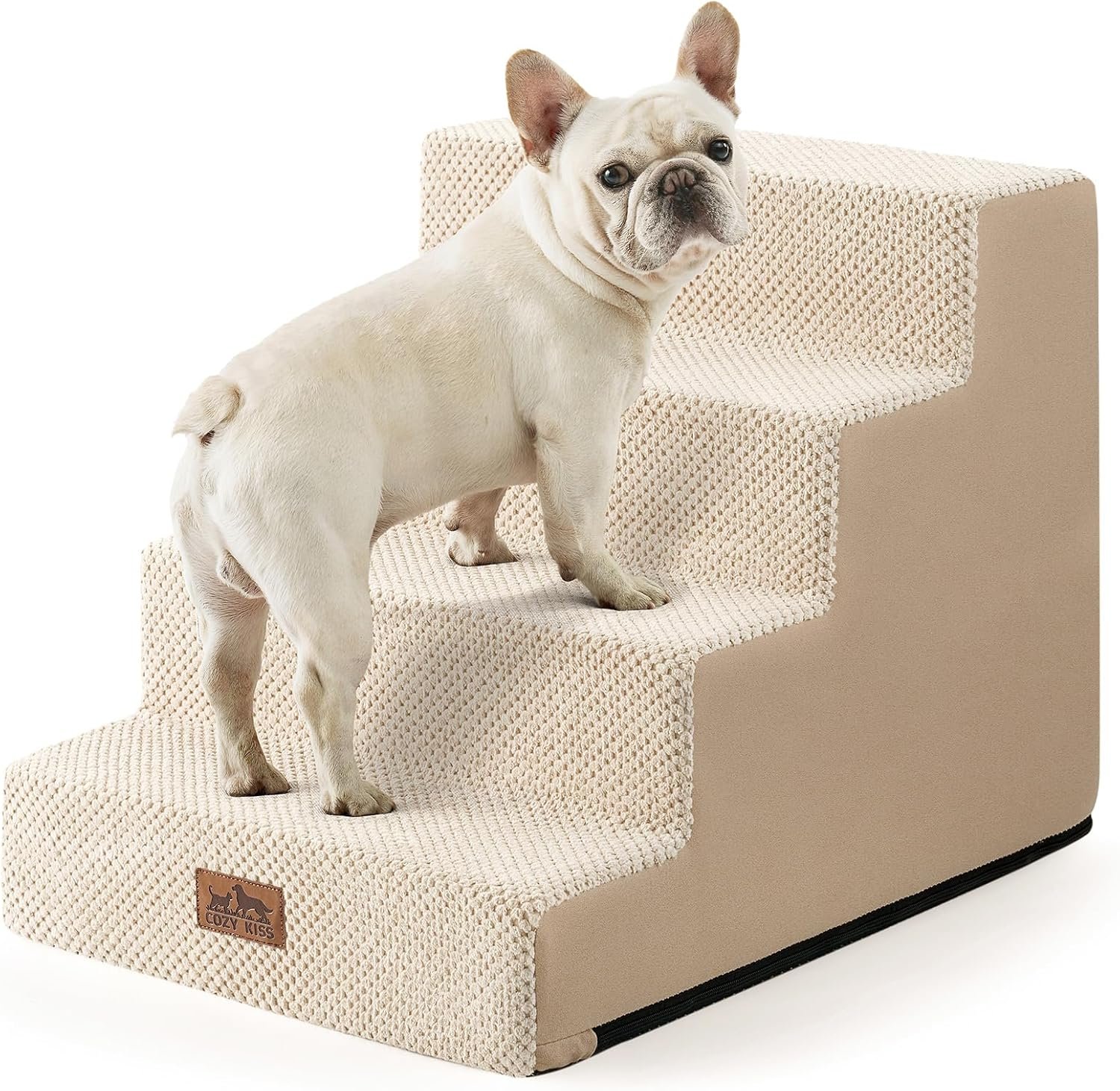 Dog Stairs for Small Dogs, 4 Tier Wider Pet Stairs for Couch and Beds, 17.7" H Non-Slip Dog Steps for Old Cats, Puppy, Small Medium Dogs, 17.7x23.6x17.7 inch, Beige