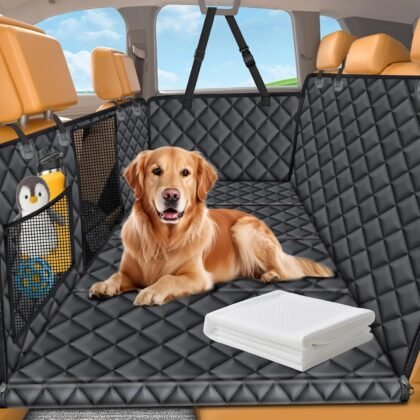 URPOWER Back Seat Extender for Dogs - Hard Bottom Dog Car Seat Cover with 1PC Leak-Proof Pee Pad, Dog Hammock for Car and SUV, Pet Rear Seat Protector Dogs Travel Bed