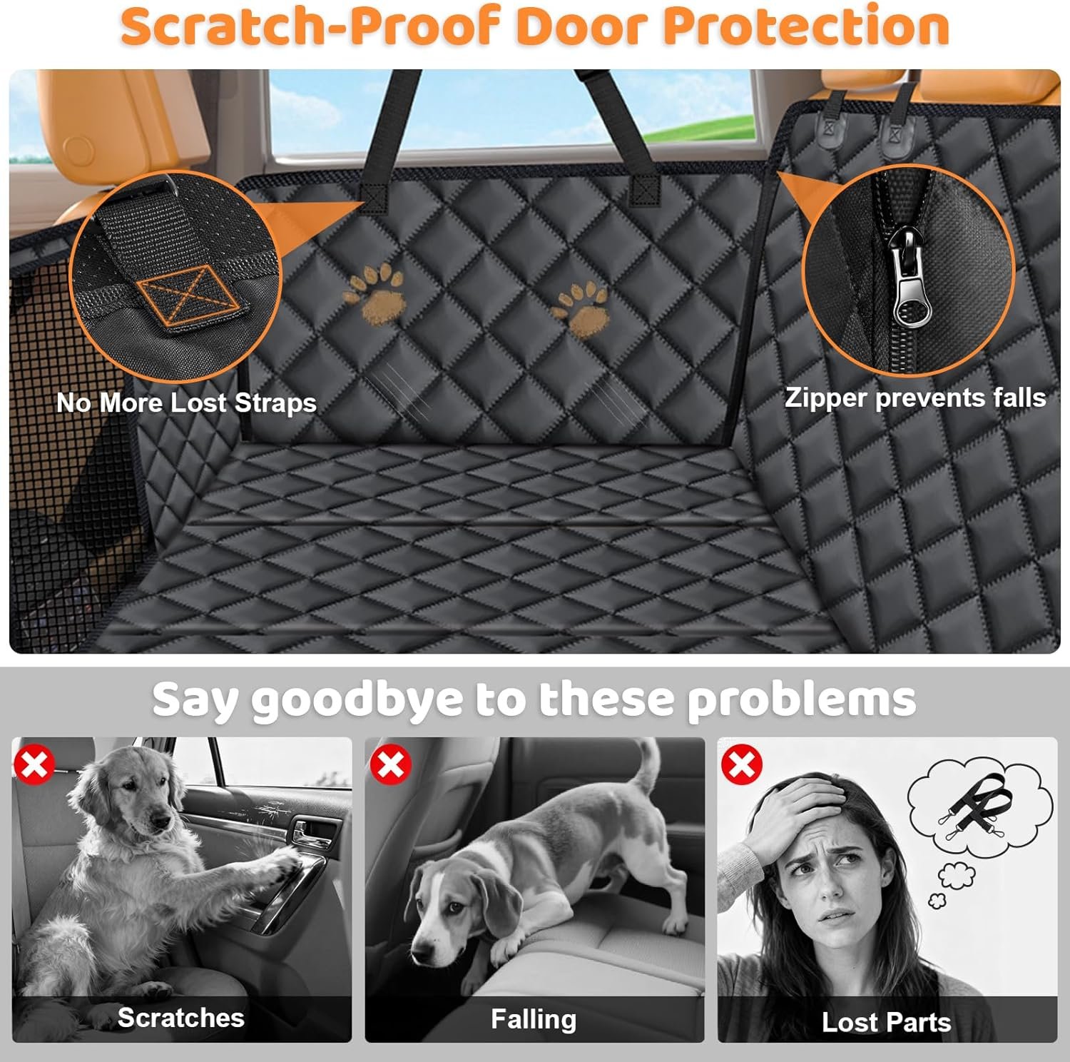 URPOWER Backseat Extender for Dogs - Hard Bottom Dog Car Seat Cover for Back Seat, Dog Hammock for Car, SUV, and Truck, Pet Rear Seat Protector Dogs Travel Bed with Mesh Window & Side Flaps - Image 4