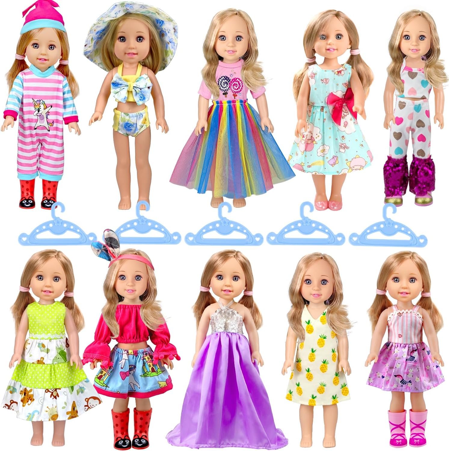 10-Sets Doll-Clothes for American-14-inch-Dolls - Compatible with 14.5-inch-Dolls Handmade Clothes and Outfits Accessories Christmas Birthday Gift for Little Girl
