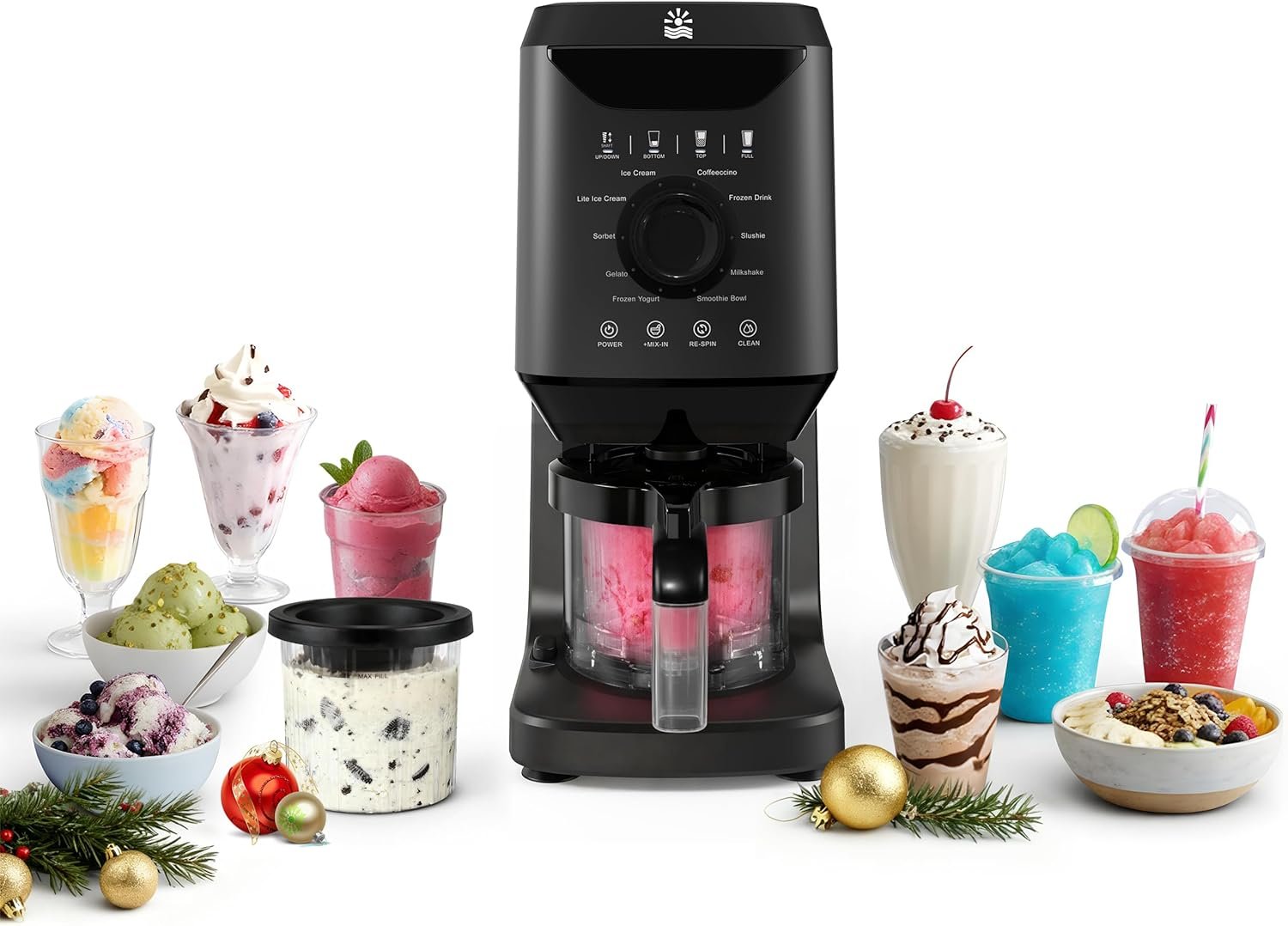 12-in-1 Ice-Cream Maker Machine - 11 Preset Programs & Self-Cleaning, Frozen Yogurt Maker for Gelato, Slushies, Milkshakes, Sorbet, Mix-ins & More, Includes (2) Pint Containers for Home & Office