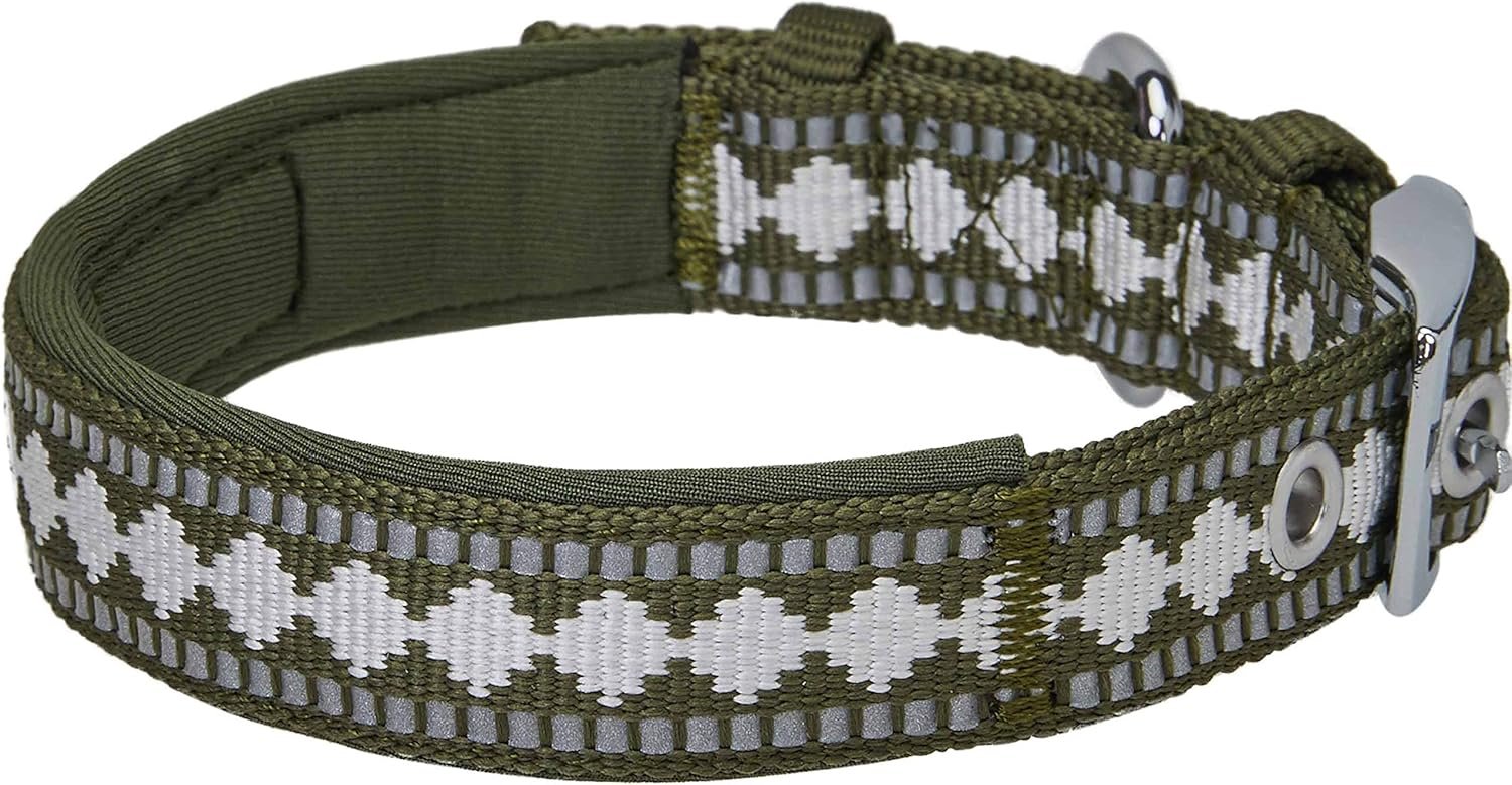 Blueberry Pet Reflective Jacquard Dog Collar with Neoprene Padding & Metal Buckle | Soft & Adjustable Safety Collar - Olive, Neck 13-16.5", for Medium Breed - Image 8