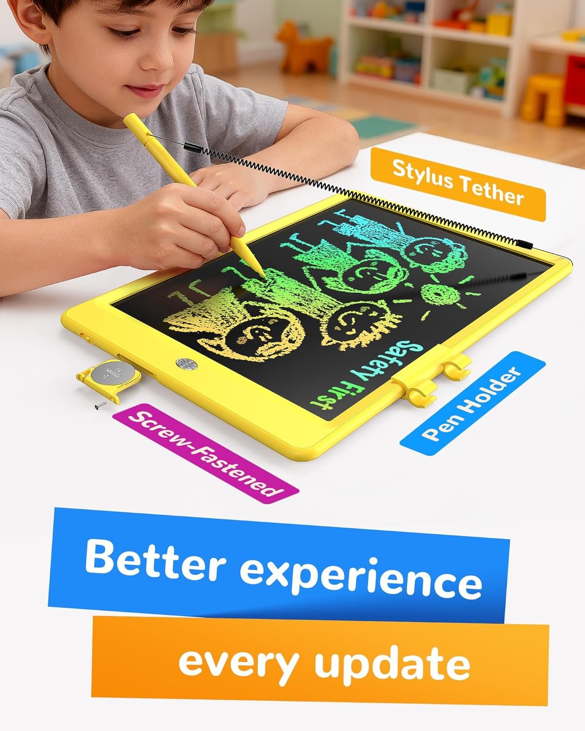 KOKODI LCD Writing Tablet, 10 Inch Colorful Doodle Board Drawing Tablet, Erasable Reusable Electronic Drawing Pads, Educational and Learning Toy for 3-6 Years Old Boy and Girls - Image 3