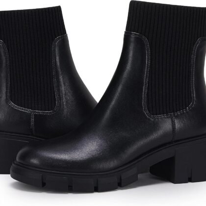 Ruanyu Womens Platform Ankle Boots Elastic Chunky Block Heel Chelsea Booties Lug Sole Non-Slip Combat Shoes