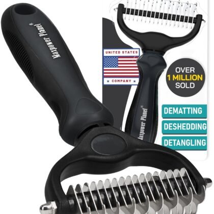 Maxpower Planet Hair Brush - Double Sided Shedding, Dematting Undercoat Rake for Dogs and Cats, Extra Wide Dog Grooming Brush, Reduce Shedding by 95%, Black