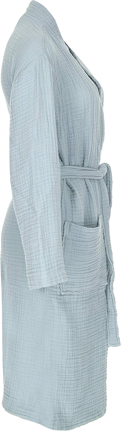 Muslin Unisex Bathrobe Women & Men, 100% Cotton Kimono Lightweight Robe | Long Robes Soft, Absorbent, Spa robes - Image 7