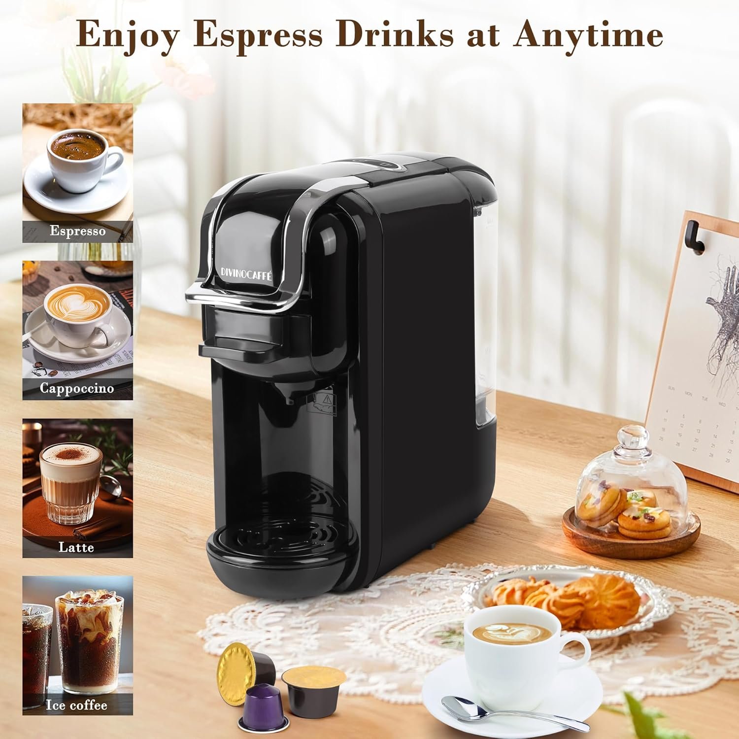 Espresso Maker for Nespresso Capsule, Lavazza Blue Capsule & Coffee Powder, 19 Bar Pump Pressure Makes Authentic Espresso Coffee, Mini Espresso Coffee Machines with Removable Water Tank. - Image 8