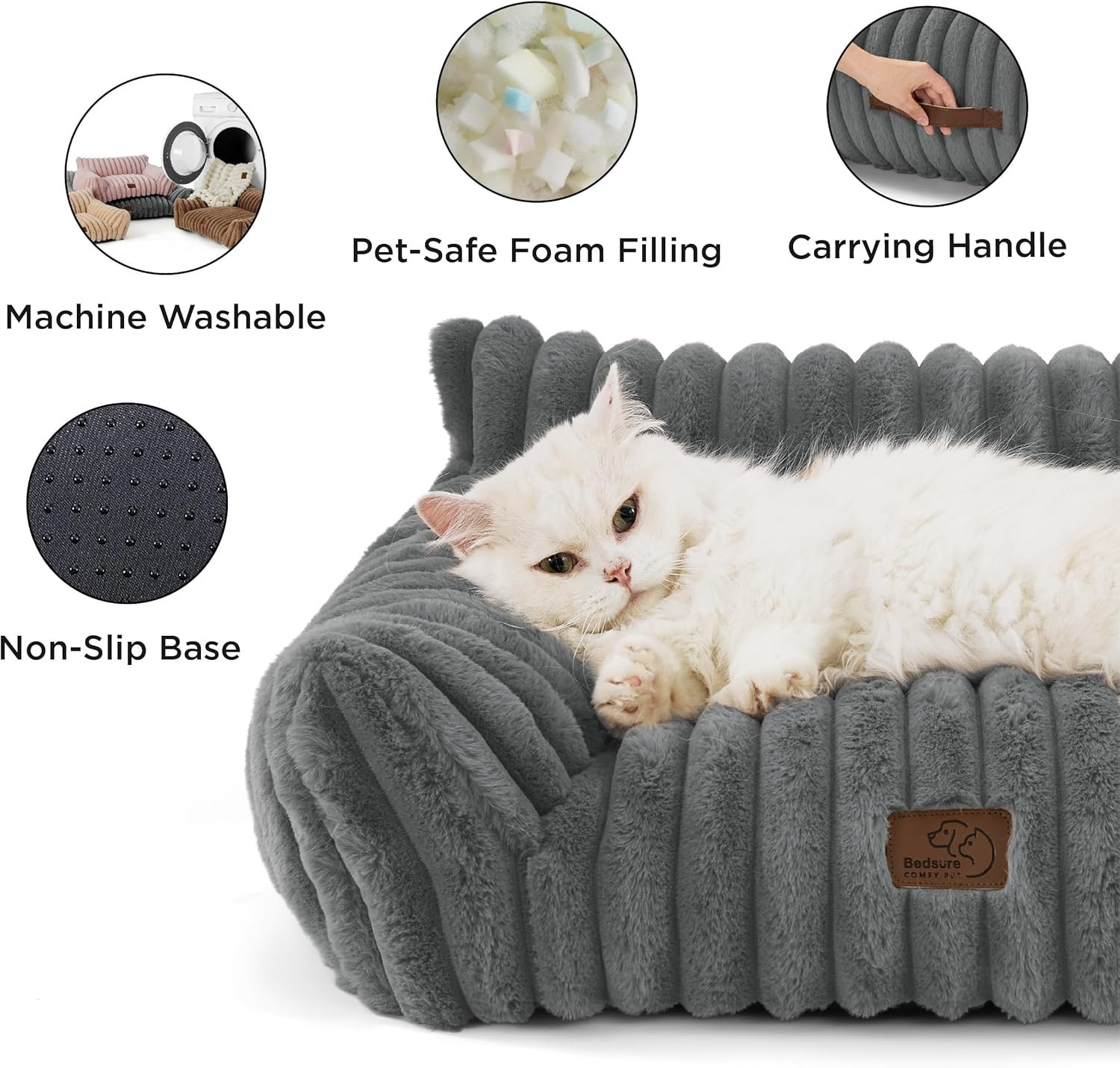Bedsure Cute Cat Couch for Pets - Fluffy Small Dog Sofa with Premium Soft Corduroy Fleece, Pet Sofa with Removable Washable Cover, Supportive Dog Couch Bed for Small Medium Dogs, 30inch, Warm Grey - Image 5