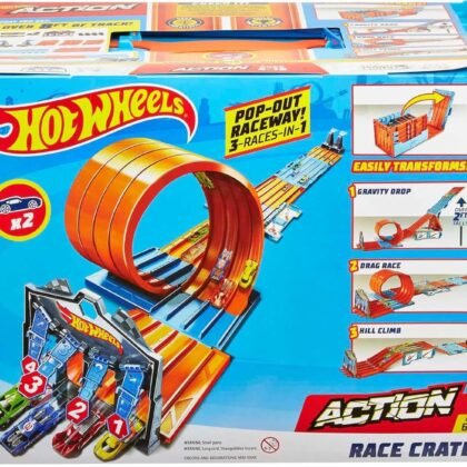 Hot Wheels Toy Car Track Set, Race Crate Transforms into 3 Different Builds, Includes Storage & 2 Cars in 1:64 Scale (Amazon Exclusive)