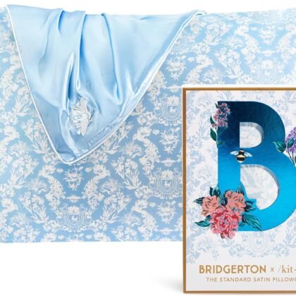 Kitsch x Bridgerton Satin Pillowcase with Zipper for Hair Skin, Softer Than Silk Pillow Cases, Wrinkle-Free, Cooling Satin Pillow Covers, Bridgerton - Toile De Blue, Standard Size (19"x26")