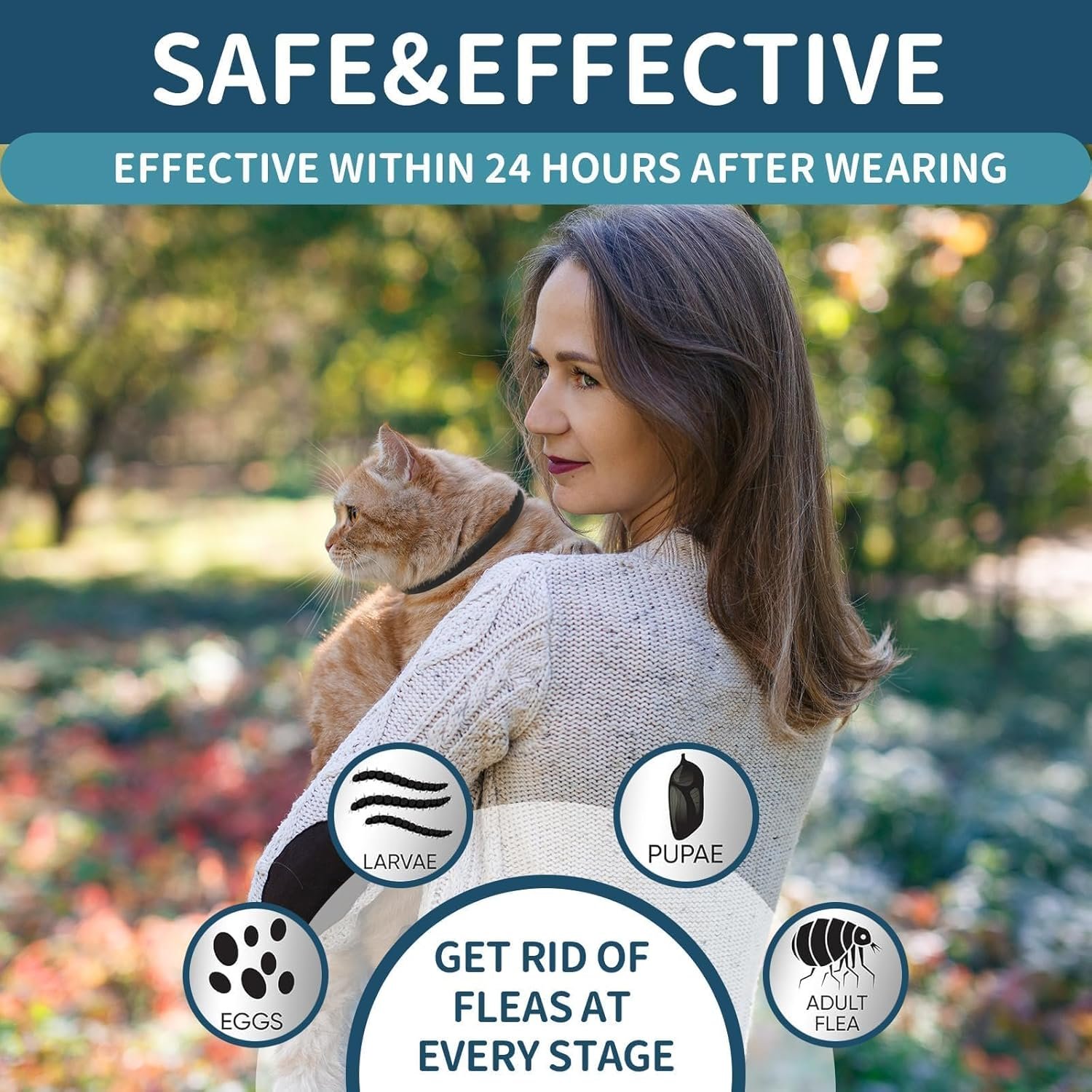 Flea and Tick Collar for Cats - 4 Pack, 32 Month Protection Treatment, Waterproof, Natural Prevention, Adjustable for Cats & Kittens (Black) - Image 3