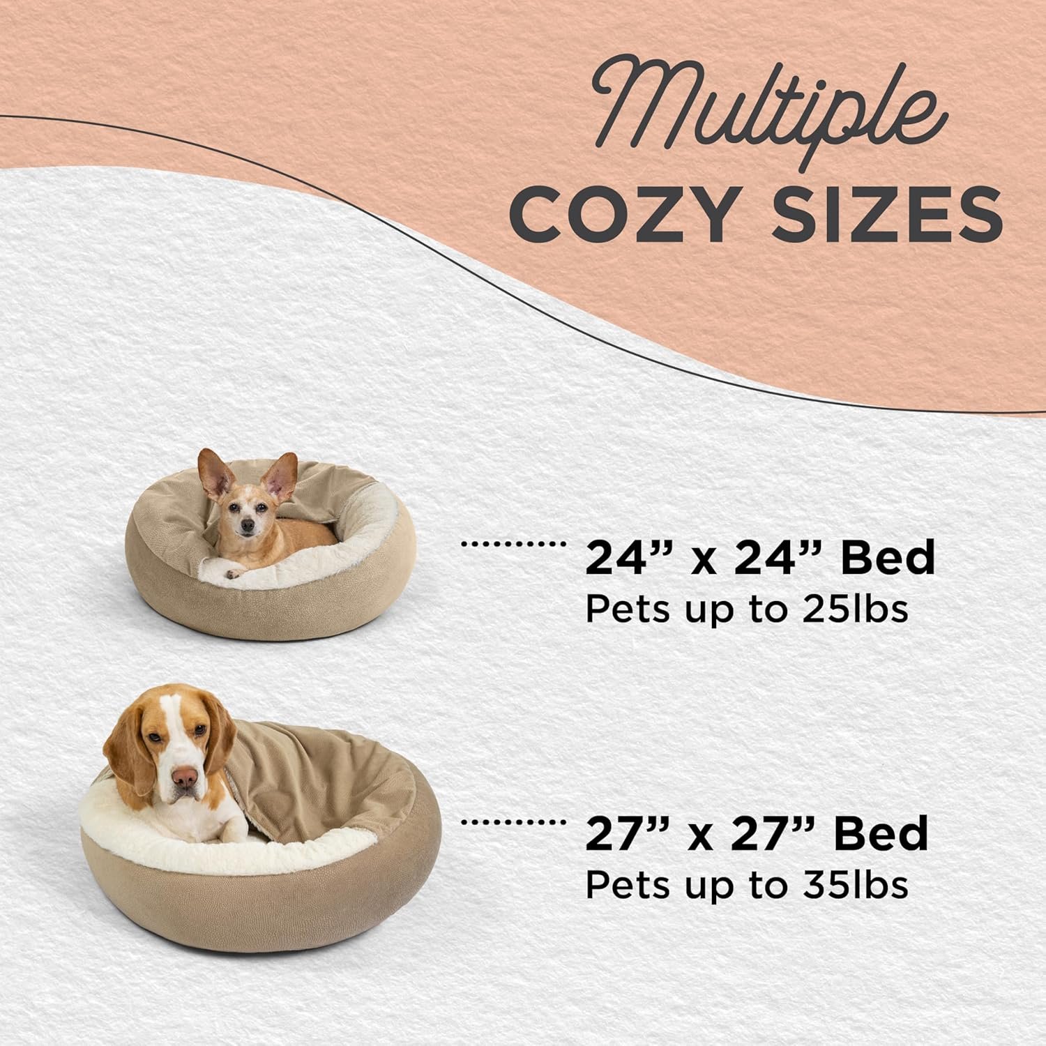 Best Friends by Sheri Cozy Cuddler Ilan Covered Cat and Dog Bed with Attached Blanket, Wheat, 24"x24" - Image 5