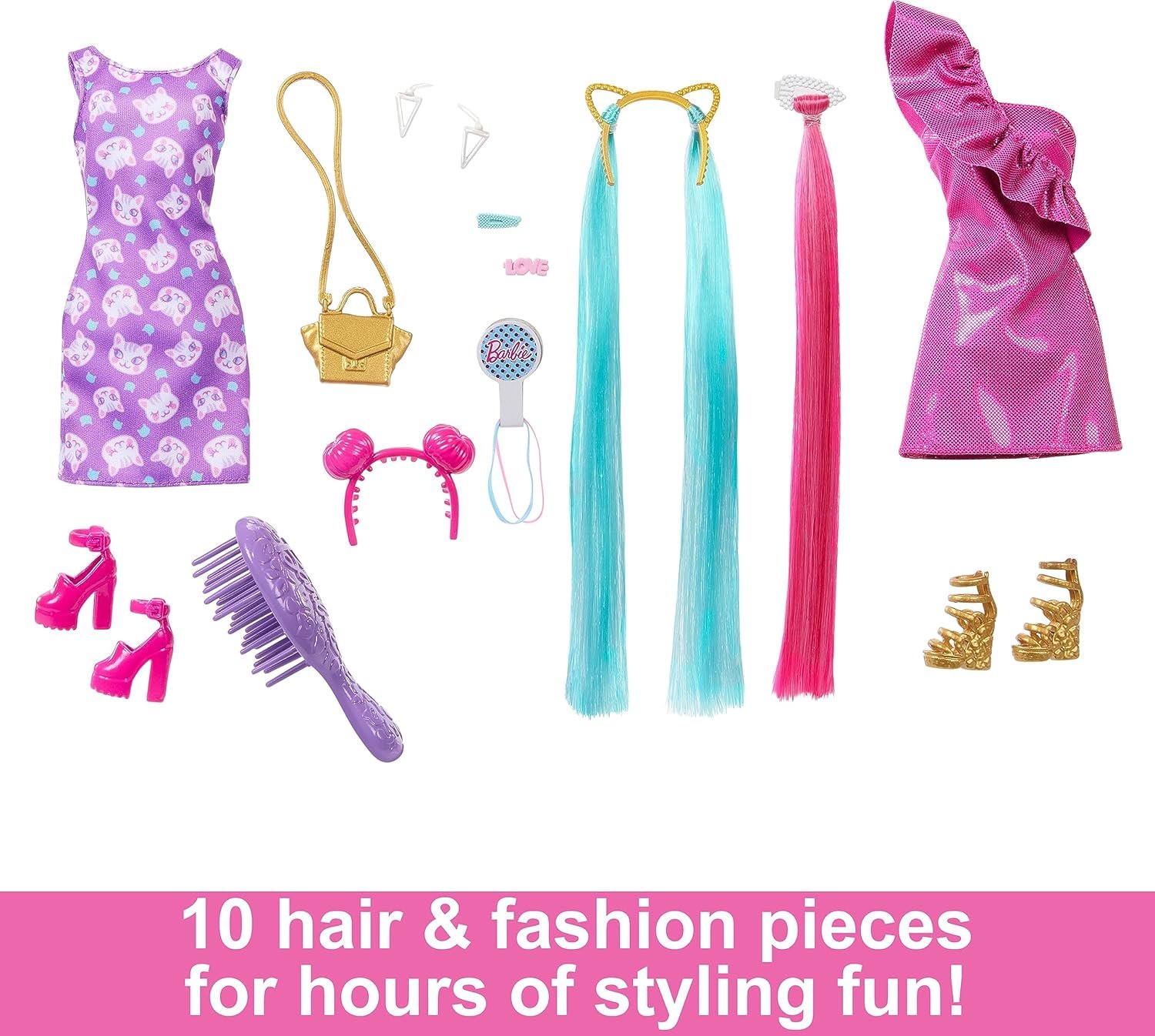 Barbie Fun & Fancy Set, Fashion Doll with Extra-Long Color-Streaked Blonde Hair, Clothes & Styling Accessories - Image 3