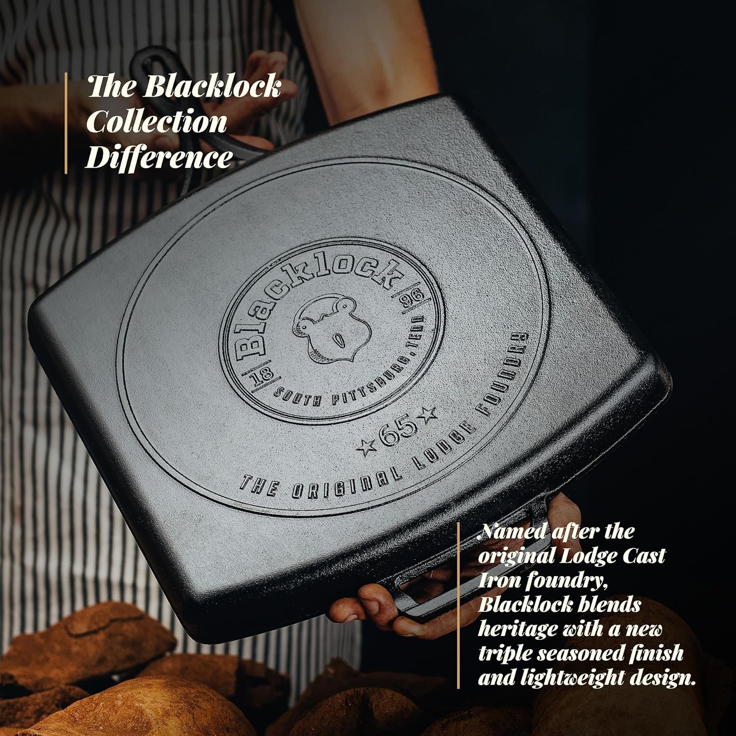 Lodge Blacklock 12 Inch Triple Seasoned Cast Iron Grill Pan - Lightweight Design - Natural, Non Stick Pans - Cast Iron Square Grill Pan - Lasts 100 Years - Image 5