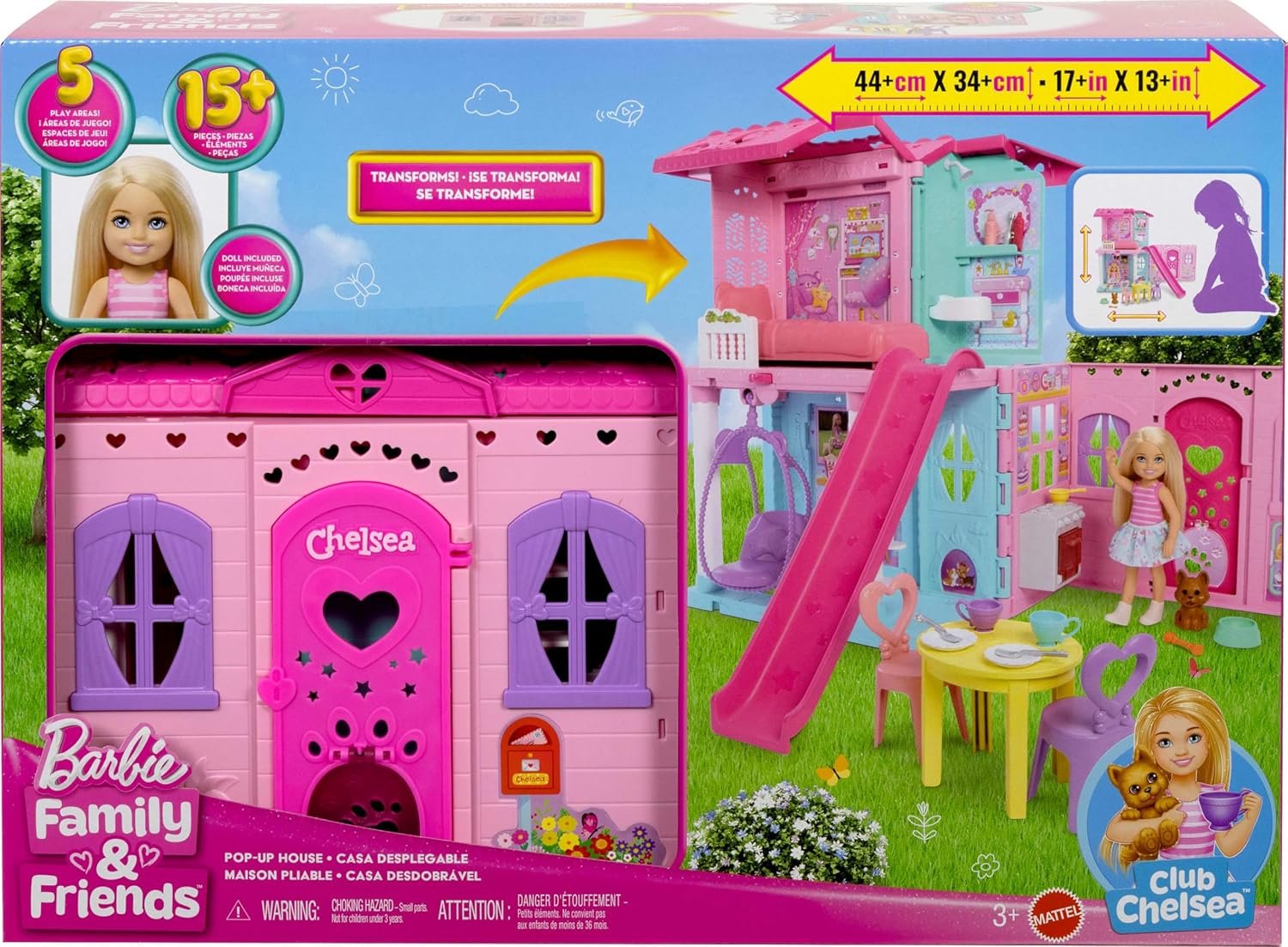Barbie Chelsea Toy Dollhouse with 15+ Accessories, Pop-Up House Expands to 17+ x 13+ inches with 5 Play Areas & Slide, Includes Small Doll & Pet Dog - Image 7