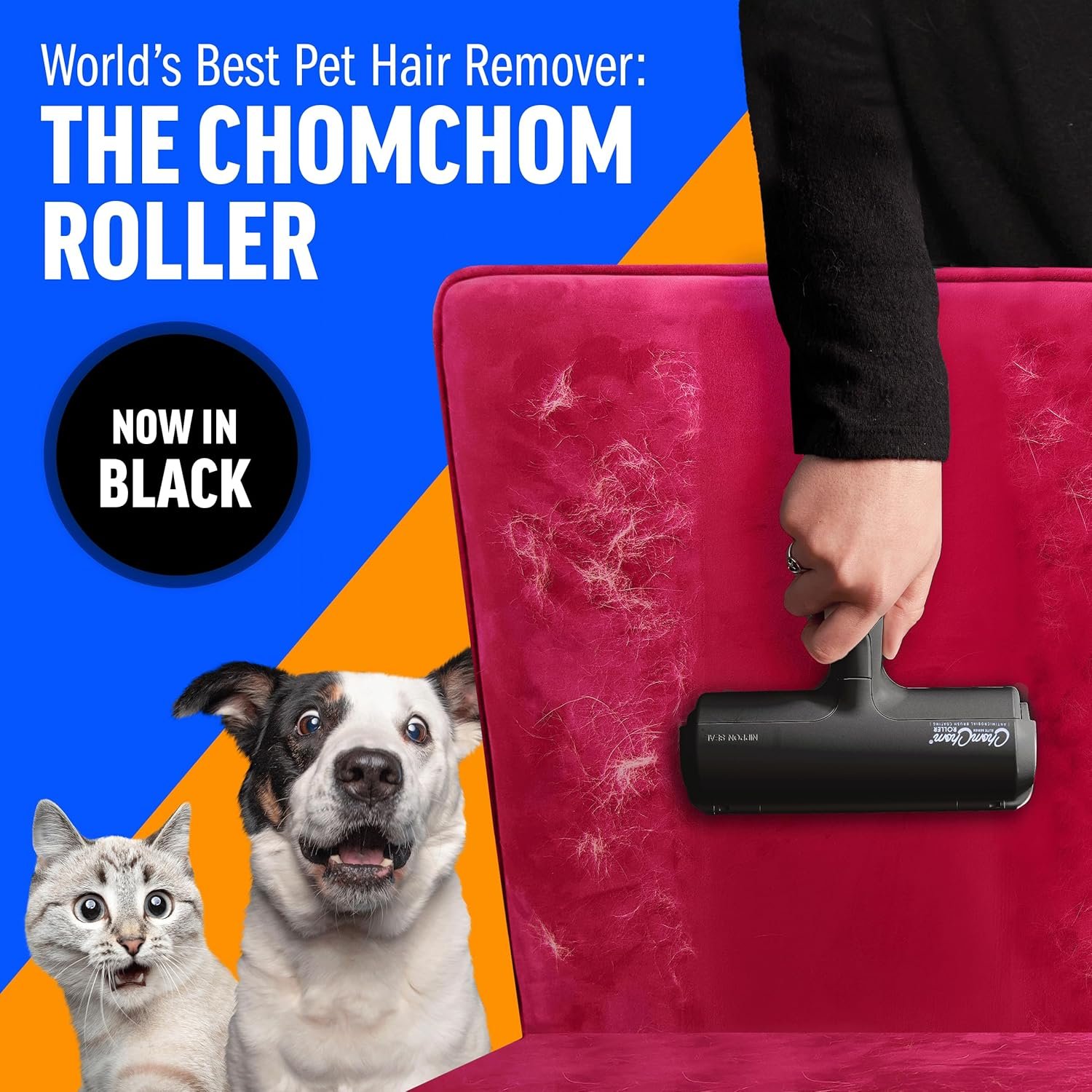 ChomChom Roller Pet Hair Remover – Original Size Reusable Lint Roller for Cat & Dog Hair on Furniture, Couch, Carpet, Car, Rugs & Bedding – Portable, Eco-Friendly (Black) - Image 2