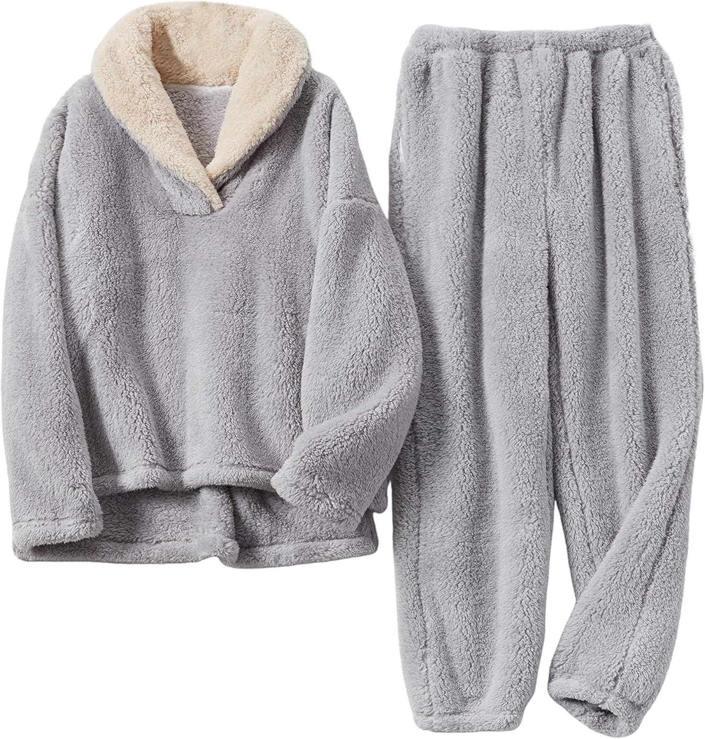 Tanming Womens Fluffy Pajamas Set Fleece Pullover Pants Plush Loungewear Sleepwear